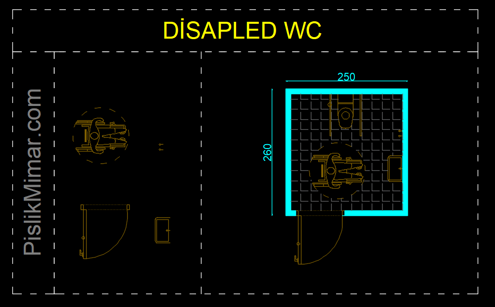 Disabled Bathroom - WC dwg ️ Free Cad Blocks Download