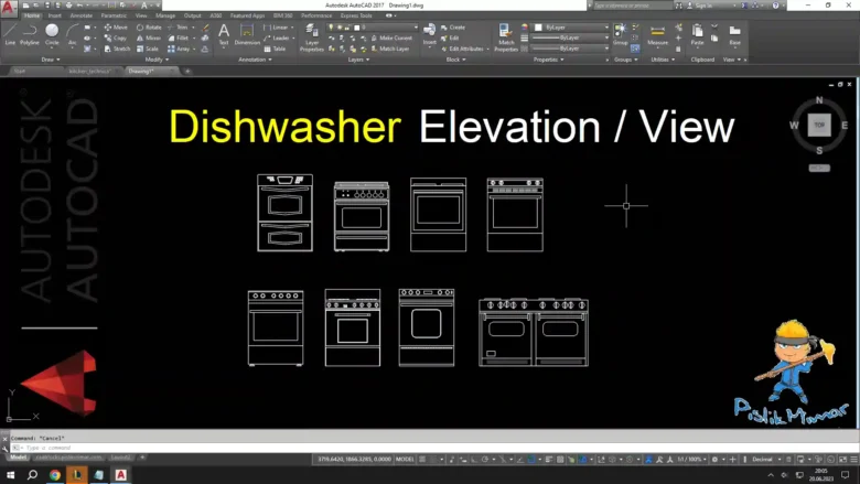 Dishwasher Elevation View cad blocks